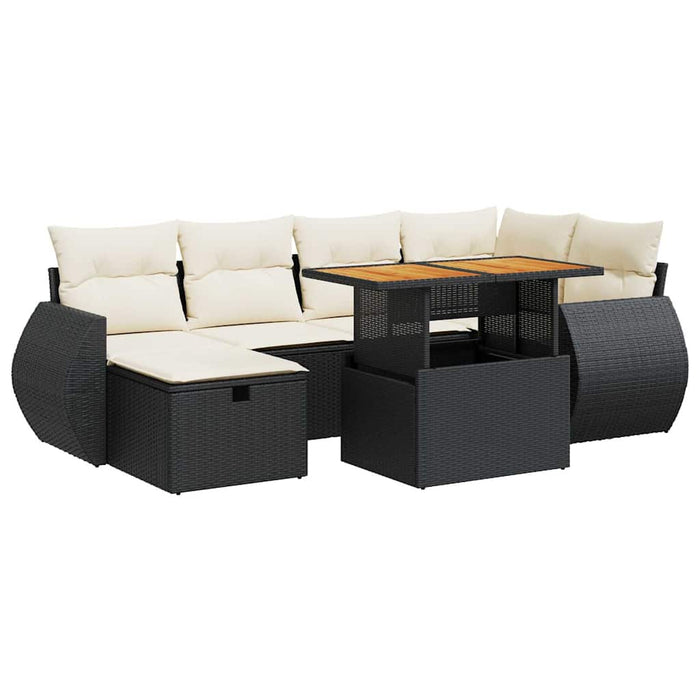 Set mobilier grădină perne 8 piese negru, poliratan/lemn acacia - WALTI WALTI
