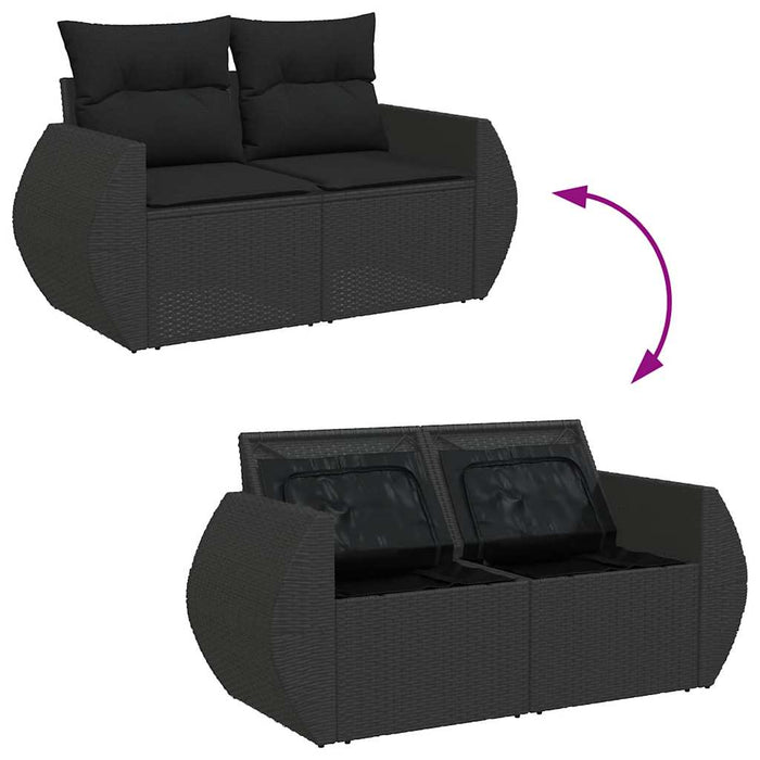 Set mobilier grădină perne 9 piese negru poliratan/lemn acacia - WALTI WALTI