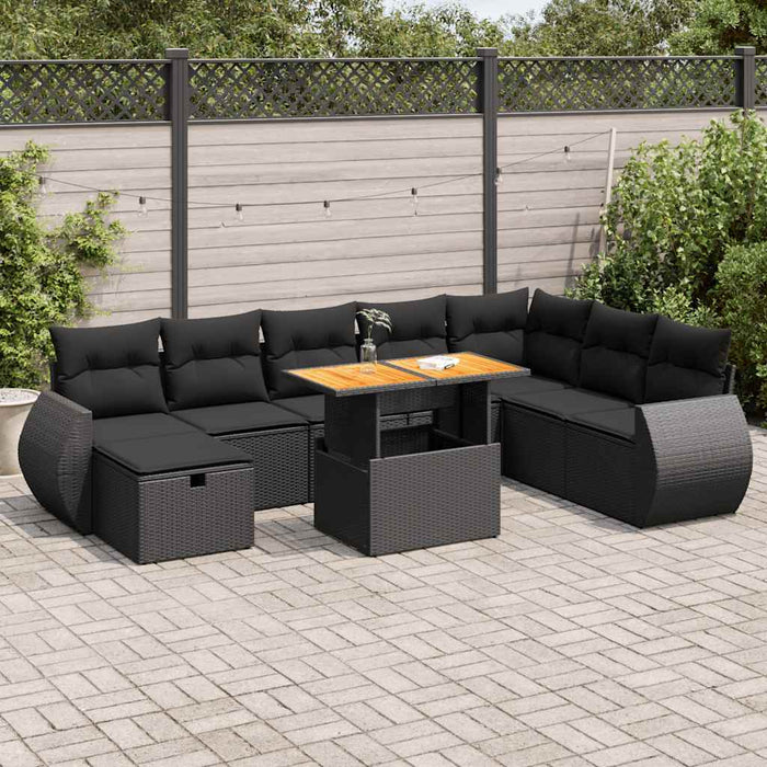 Set mobilier grădină perne 9 piese negru poliratan/lemn acacia - WALTI WALTI