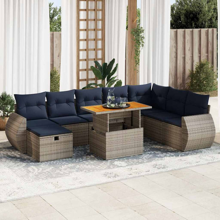 Set mobilier grădină perne 9 piese negru poliratan/lemn acacia - WALTI WALTI