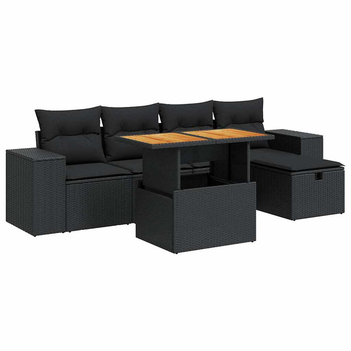 Set mobilier grădină perne 6 piese negru poliratan/lemn acacia - WALTI WALTI