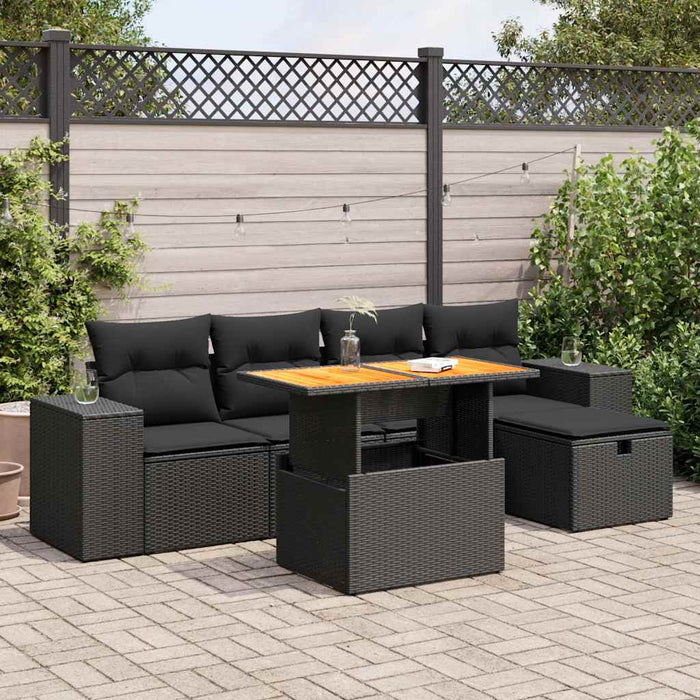 Set mobilier grădină perne 6 piese negru poliratan/lemn acacia - WALTI WALTI