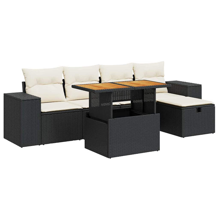 Set mobilier grădină perne 6 piese negru poliratan/lemn acacia WALTI