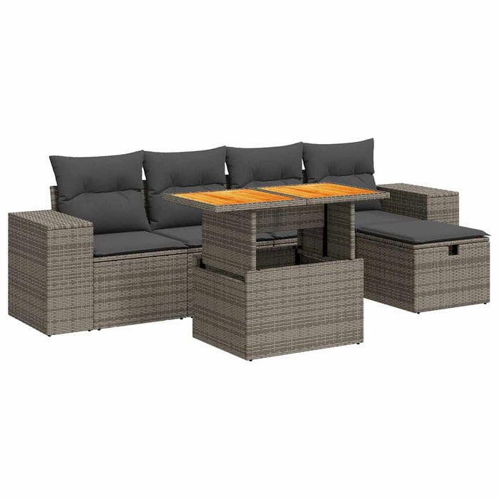 Set mobilier grădină cu perne 6 piese gri poliratan/lemn acacia WALTI