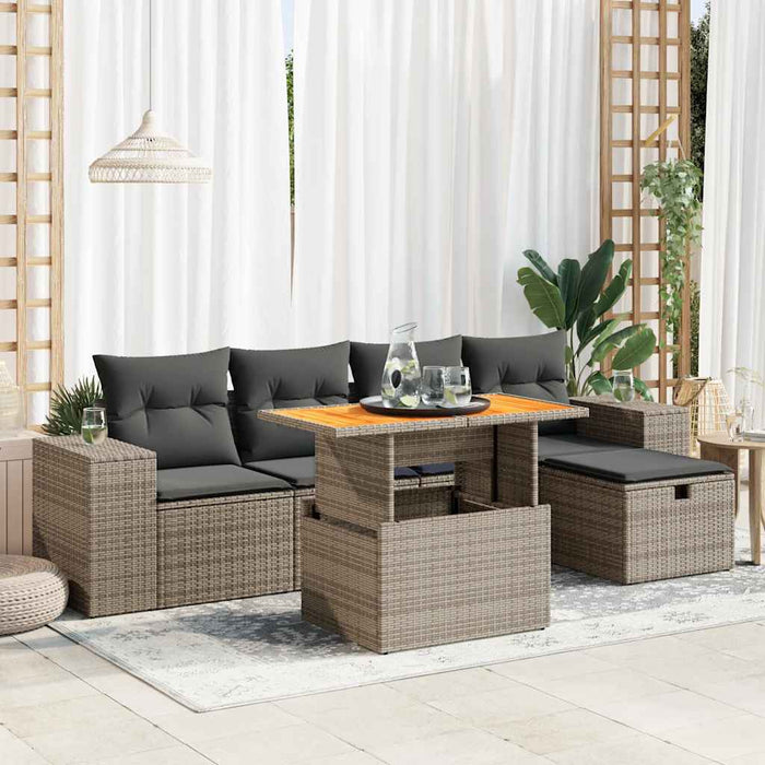 Set mobilier grădină cu perne 6 piese gri poliratan/lemn acacia WALTI