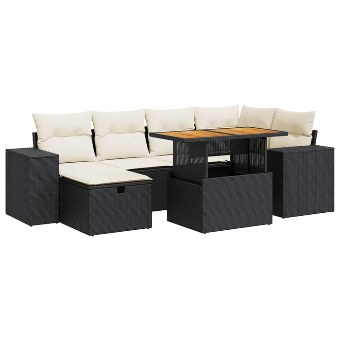 Set mobilier grădină perne 8 piese negru, poliratan/lemn acacia - WALTI WALTI