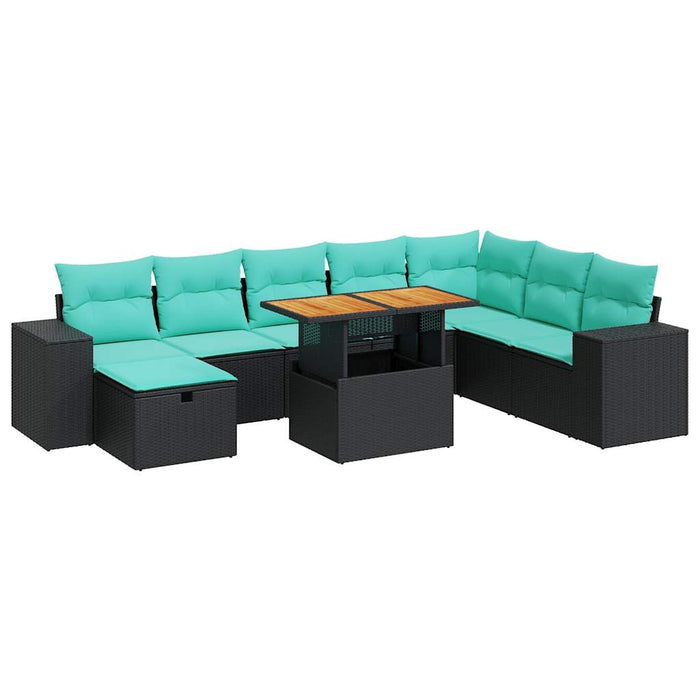 Set mobilier grădină perne 9 piese negru poliratan/lemn acacia - WALTI WALTI