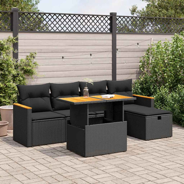 Set mobilier de grădină cu perne, 6 piese, negru, poliratan - WALTI WALTI