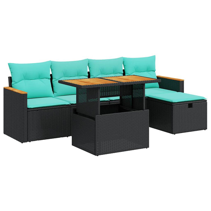 Set mobilier grădină perne 6 piese negru poliratan/lemn acacia - WALTI WALTI