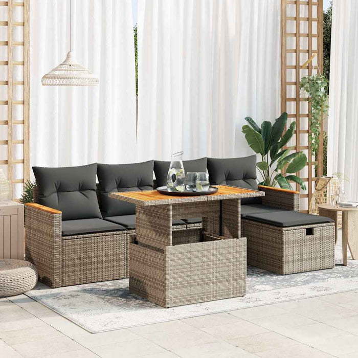 Set mobilier grădină cu perne, 6 piese, gri, poliratan WALTI
