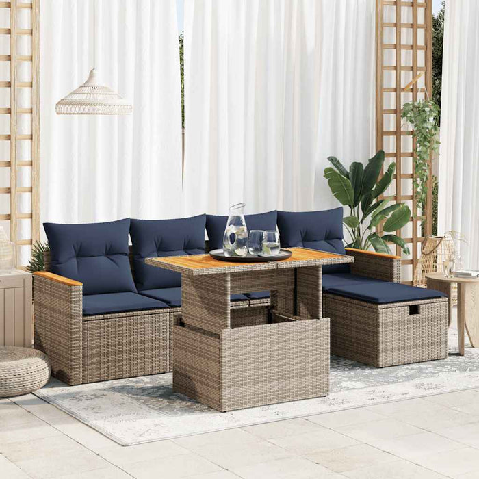Set mobilier grădină cu perne 6 piese gri poliratan/lemn acacia - WALTI WALTI