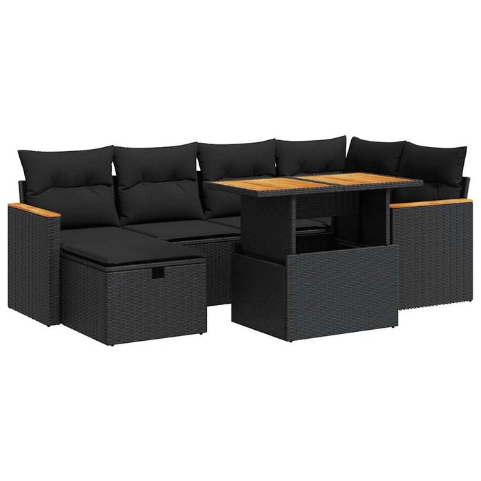 Set mobilier de grădină cu perne, 8 piese, negru, poliratan - WALTI WALTI
