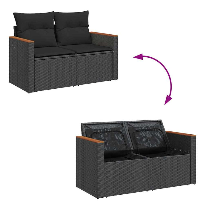 Set mobilier de grădină cu perne, 8 piese, negru, poliratan - WALTI WALTI