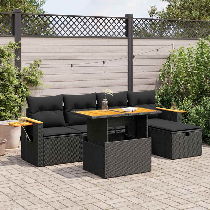 Set mobilier de grădină cu perne, 6 piese, negru, poliratan - WALTI WALTI
