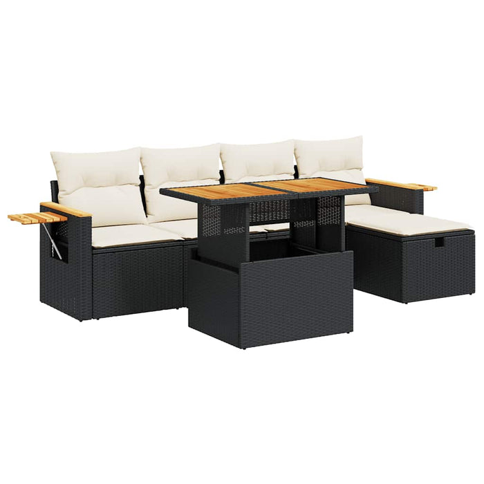 Set mobilier de grădină cu perne, 6 piese, negru, poliratan WALTI