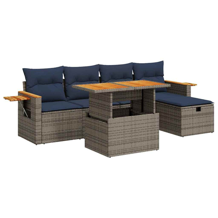 Set mobilier grădină cu perne 6 piese gri poliratan/lemn acacia - WALTI WALTI
