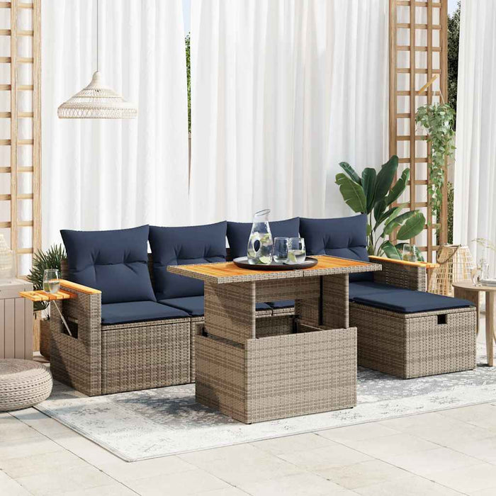 Set mobilier grădină cu perne 6 piese gri poliratan/lemn acacia - WALTI WALTI