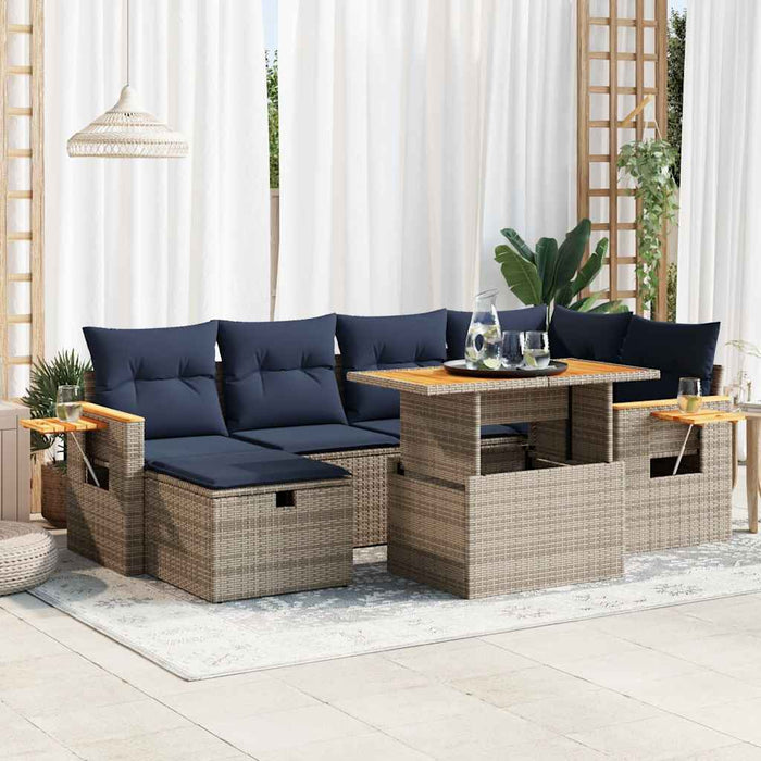 Set canapele grădină perne 7 piese gri, poliratan/lemn acacia - WALTI WALTI