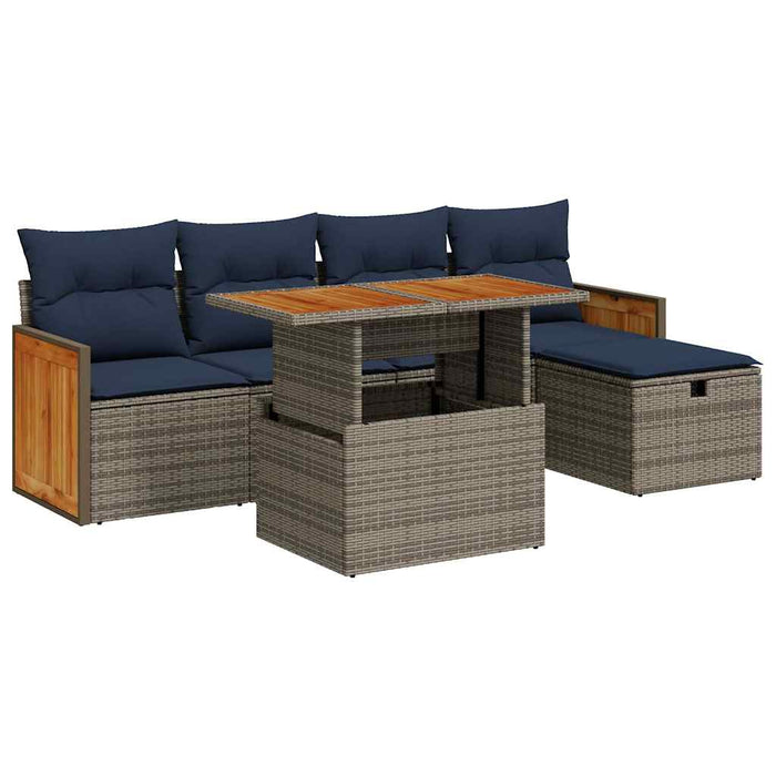 Set mobilier grădină cu perne 6 piese gri poliratan/lemn acacia - WALTI WALTI