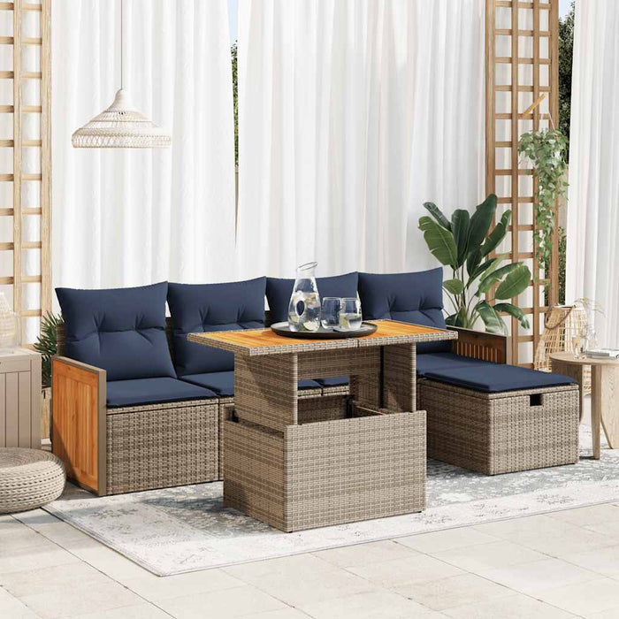 Set mobilier grădină cu perne 6 piese gri poliratan/lemn acacia - WALTI WALTI