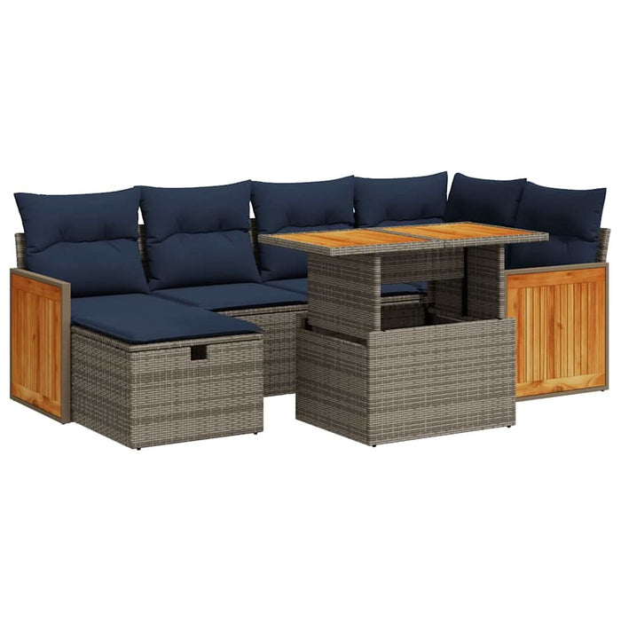 Set canapele grădină perne 7 piese negru, poliratan/lemn acacia - WALTI WALTI