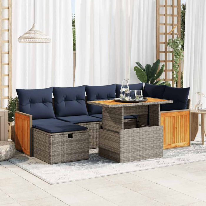 Set canapele grădină perne 7 piese negru, poliratan/lemn acacia - WALTI WALTI