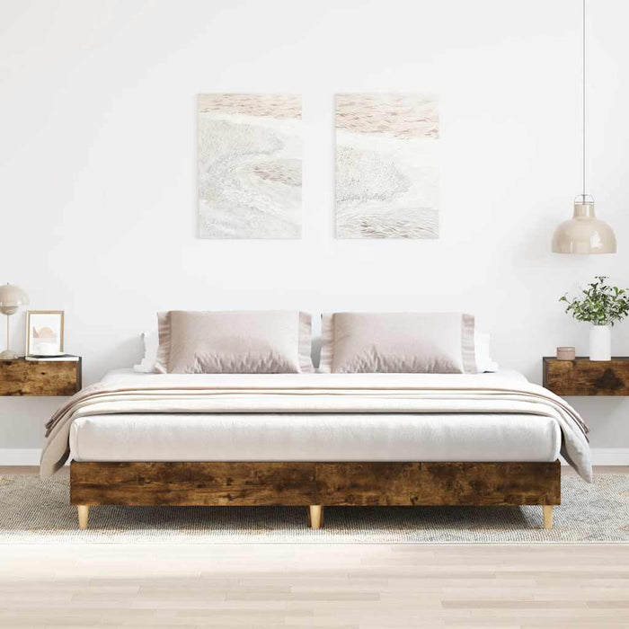 Cadru pat fără saltea Stejar afumat 200x200 cm Lemn prelucrat - WALTI WALTI