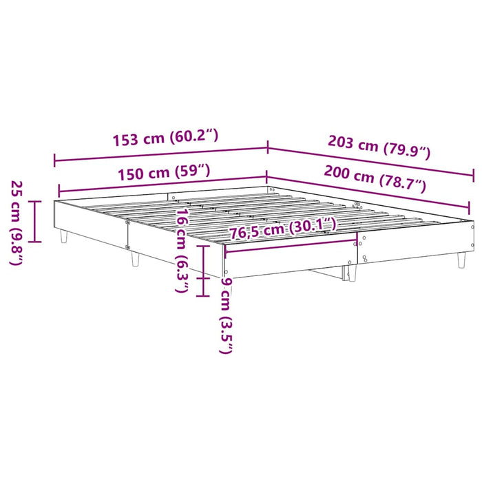 Cadru pat fără saltea Stejar afumat 150x200 cm Lemn prelucrat - WALTI WALTI