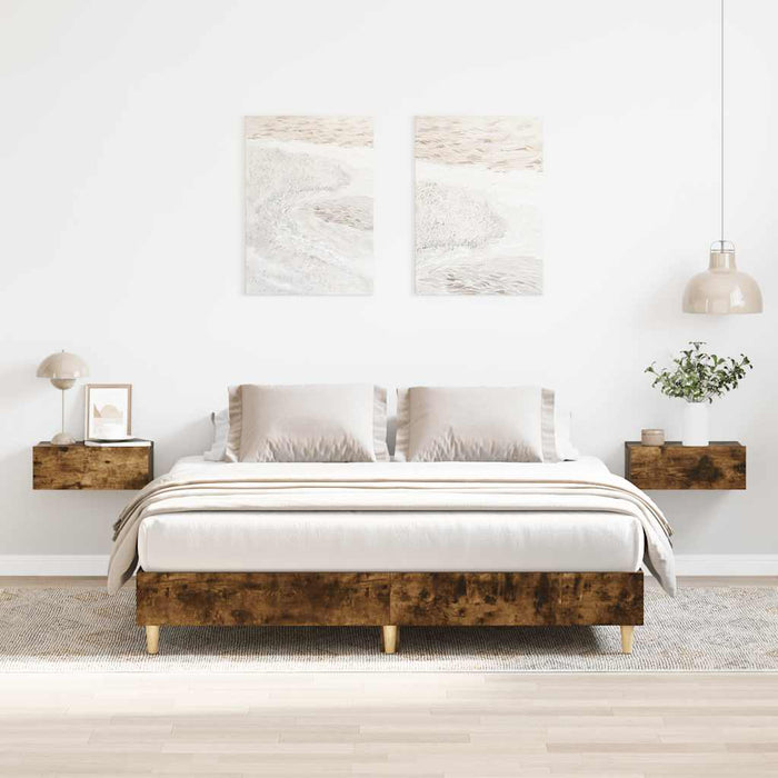 Cadru pat fără saltea Stejar afumat 150x200 cm Lemn prelucrat - WALTI WALTI
