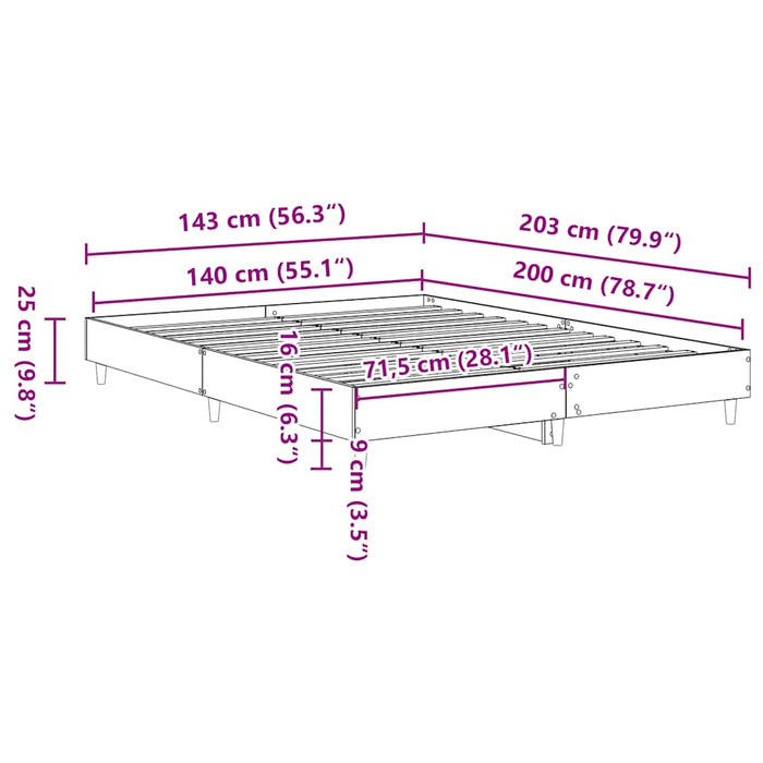 Cadru pat fără saltea Stejar maro 140x200 cm Lemn prelucrat - WALTI WALTI