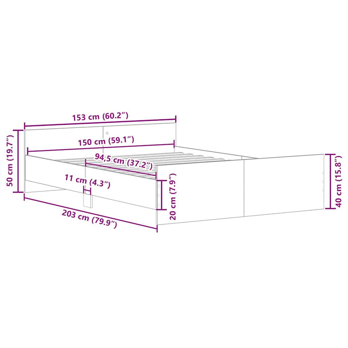 Cadru de pat fără saltea Lemn vechi 150x200cm Lemn prelucrat - WALTI WALTI