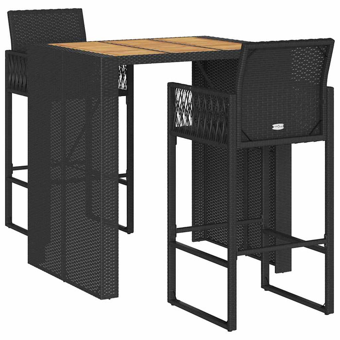 Set mobilier bar de grădină fără perne 3 piese negru poliratan WALTI
