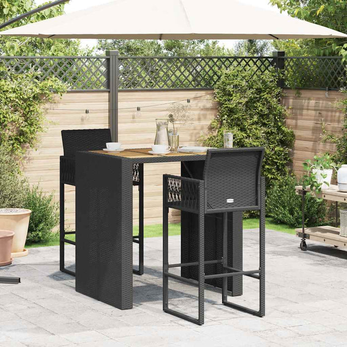 Set mobilier bar de grădină fără perne 3 piese negru poliratan WALTI