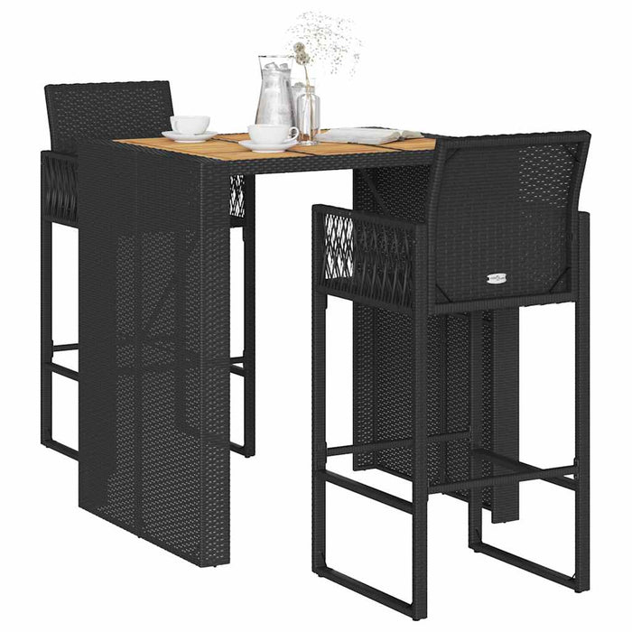 Set mobilier bar de grădină fără perne 3 piese negru poliratan WALTI