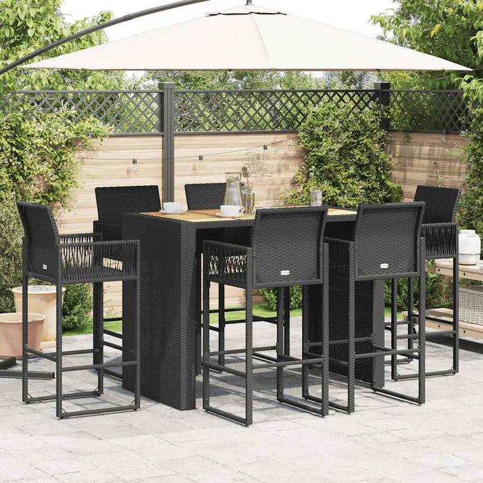 Set mobilier bar de grădină fără perne 7 piese negru poliratan WALTI