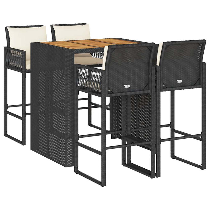 Set mobilier bar de grădină cu perne, 5 piese, negru, poliratan - WALTI WALTI