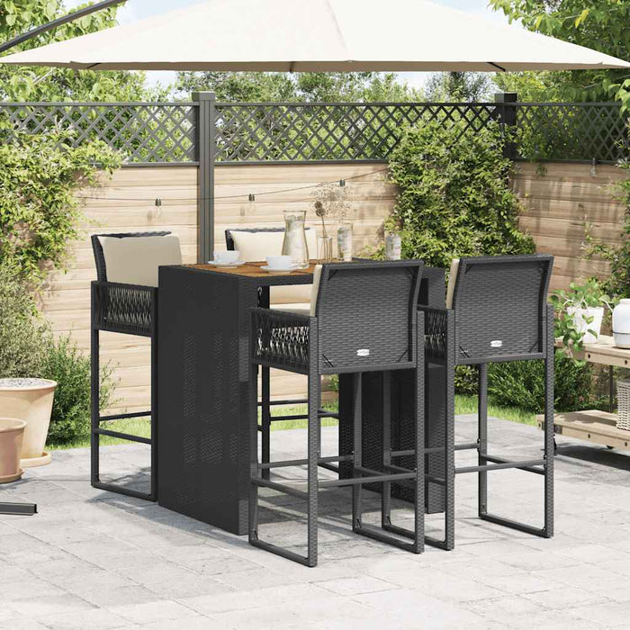 Set mobilier bar de grădină cu perne, 5 piese, negru, poliratan - WALTI WALTI