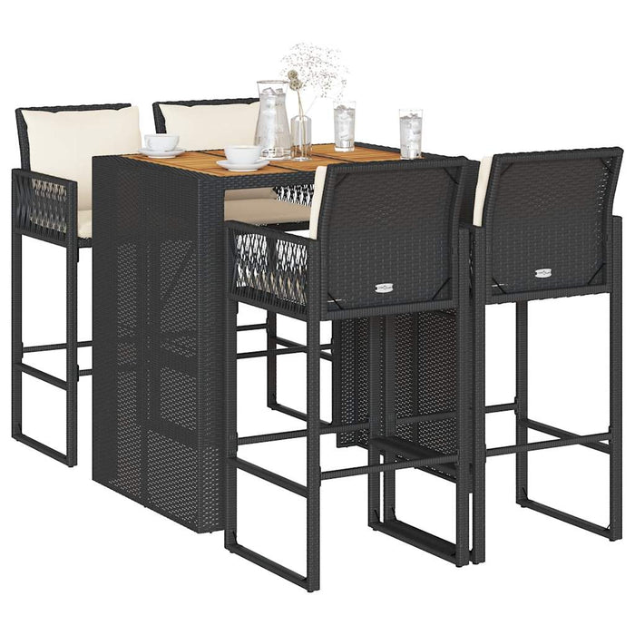 Set mobilier bar de grădină cu perne, 5 piese, negru, poliratan - WALTI WALTI