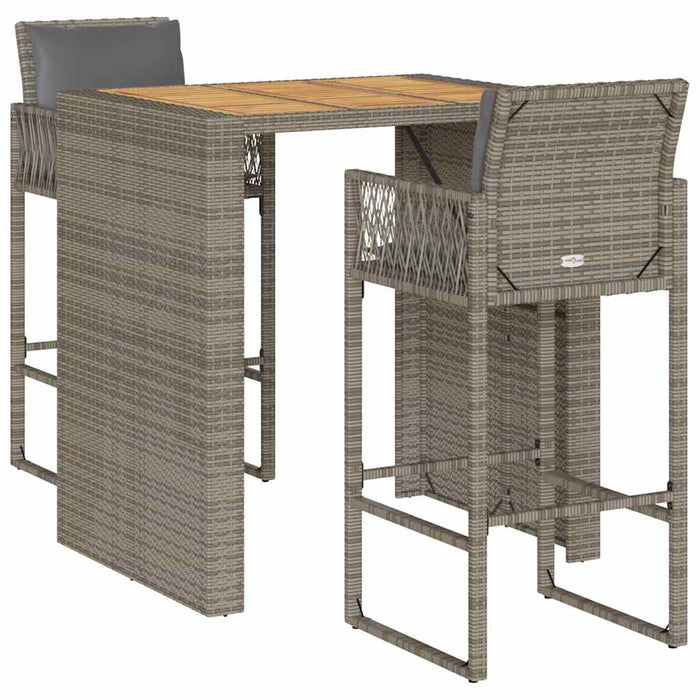 Set mobilier bar de grădină, cu perne, 3 piese, gri, poliratan WALTI