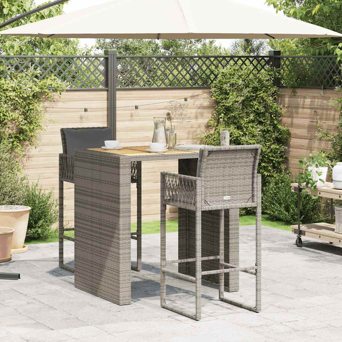 Set mobilier bar de grădină, cu perne, 3 piese, gri, poliratan WALTI