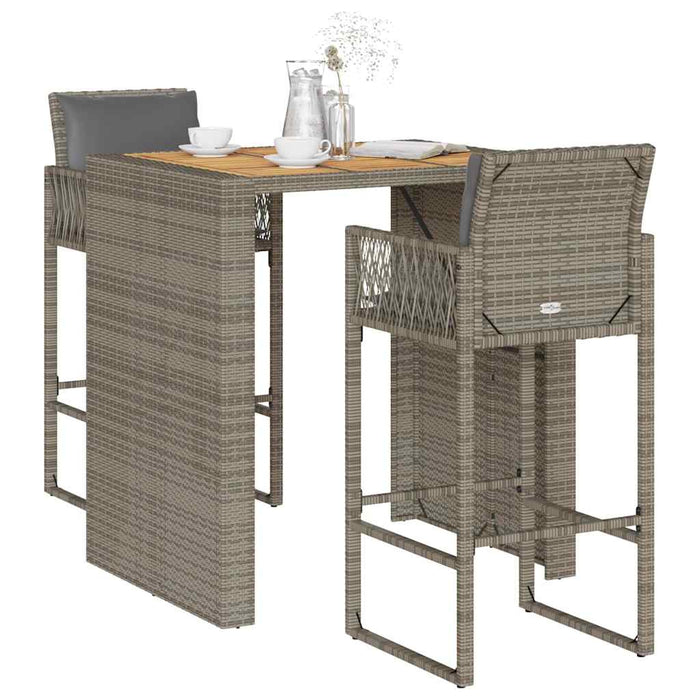 Set mobilier bar de grădină, cu perne, 3 piese, gri, poliratan WALTI