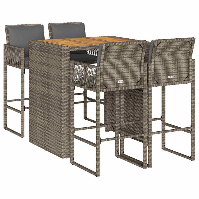 Set mobilier bar de grădină, cu perne, 5 piese, gri, poliratan - WALTI WALTI