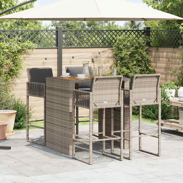 Set mobilier bar de grădină, cu perne, 5 piese, gri, poliratan - WALTI WALTI
