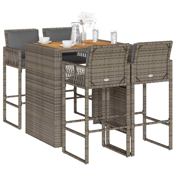 Set mobilier bar de grădină, cu perne, 5 piese, gri, poliratan - WALTI WALTI