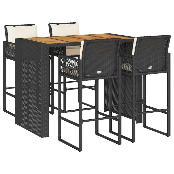 Set mobilier bar de grădină cu perne, 5 piese, negru, poliratan WALTI