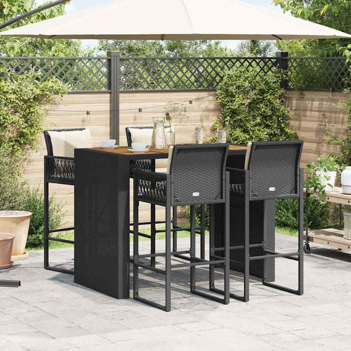 Set mobilier bar de grădină cu perne, 5 piese, negru, poliratan WALTI
