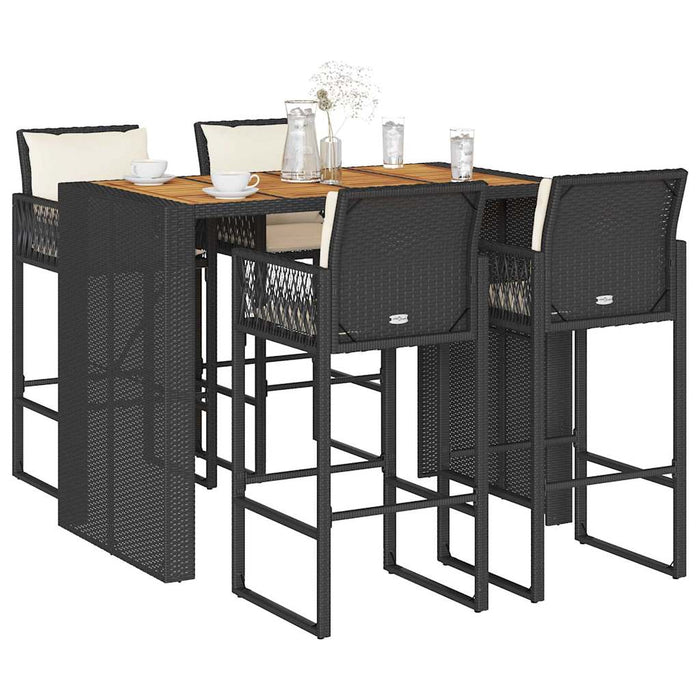 Set mobilier bar de grădină cu perne, 5 piese, negru, poliratan WALTI
