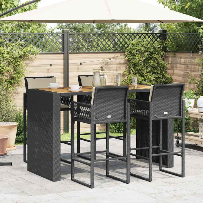Set mobilier bar de grădină cu perne, 5 piese, negru, poliratan WALTI