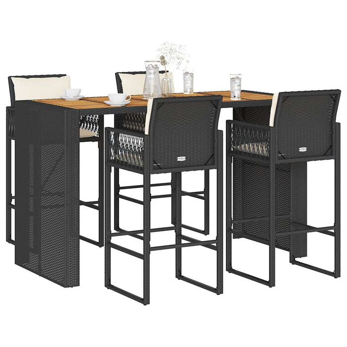 Set mobilier bar de grădină cu perne, 5 piese, negru, poliratan WALTI