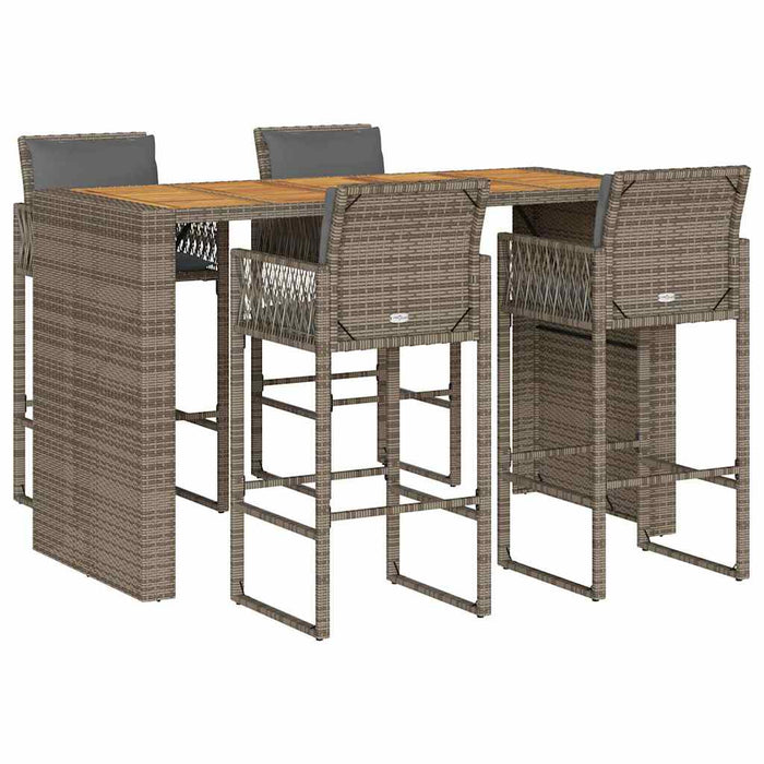 Set mobilier bar de grădină, cu perne, 5 piese, gri, poliratan - WALTI WALTI